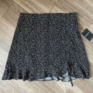 Black Floral Ruche Skirt
